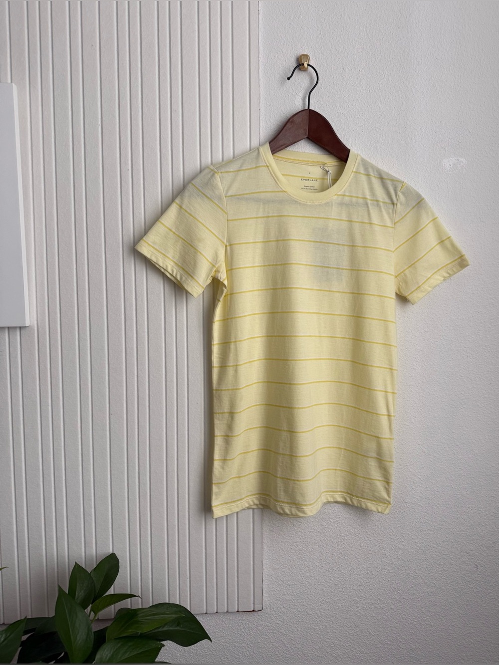 Everlane 100% Cotton Pale Yellow Striped Crewneck Tee